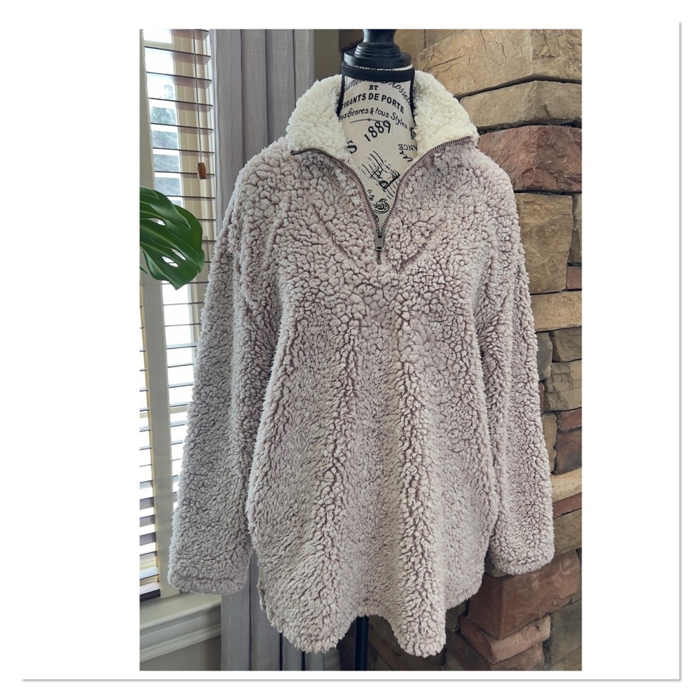 COFFEE SHOP NY Cozy Faux Sherpa Fleece 1/4 Zip Sweater/Jacket